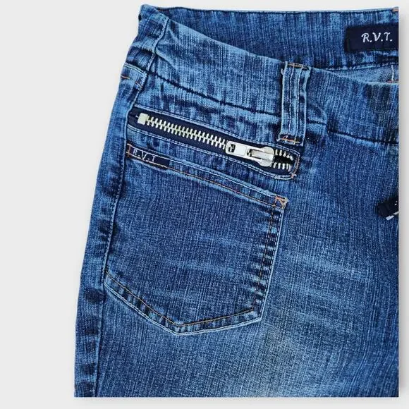 R.V.T. Jeans Jrs. Sz 13 Blue Denim Bootcut Faux Zip Pockets Mid-Rise Y2K VTG - Picture 3 of 6